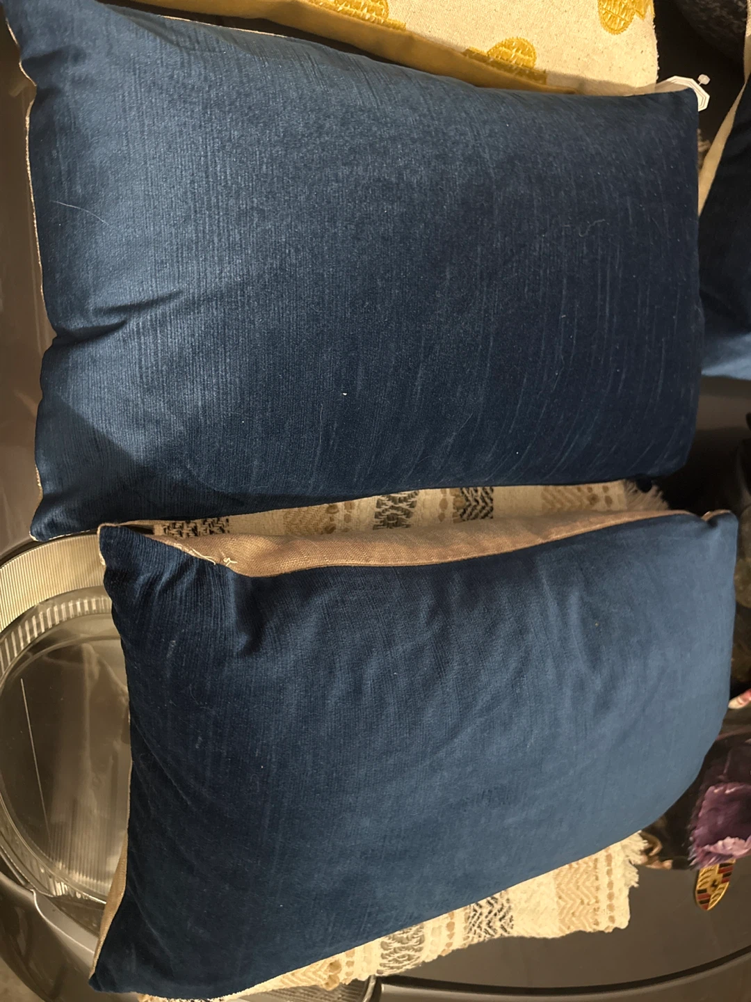 Four Blue Velvet Throw Pillow