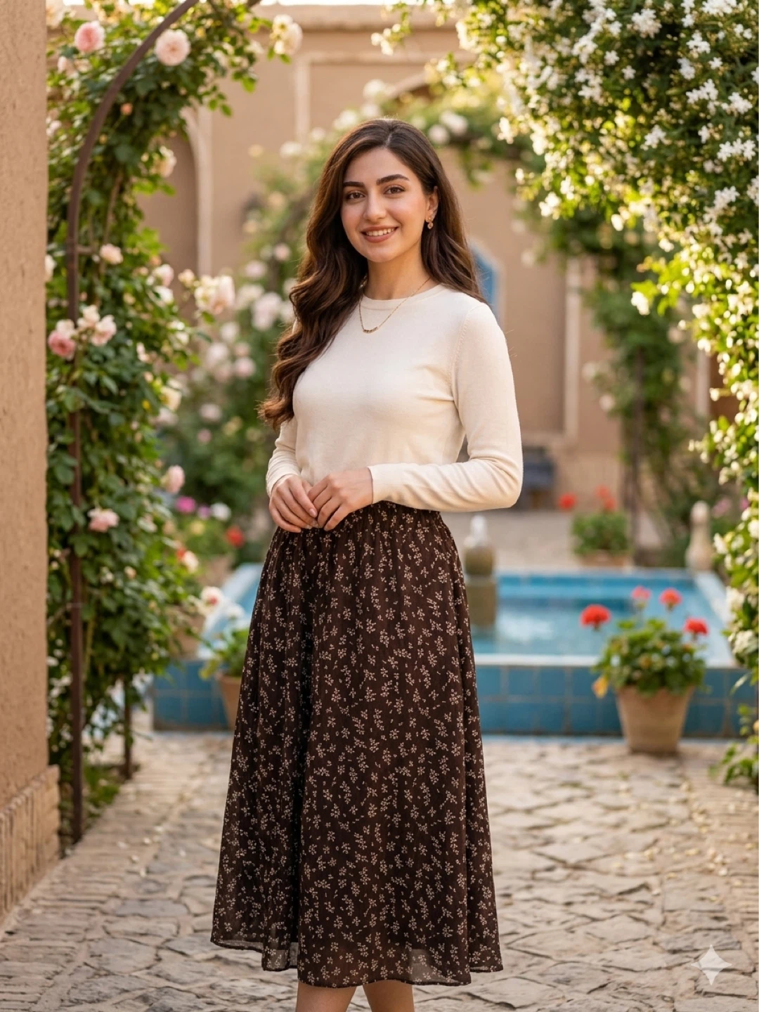 Brown Floral Midi Skirt size s-M