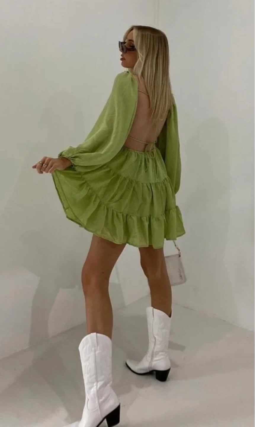 Princess Polly Danny Long Sleeve Mini Dress Green - photo 3