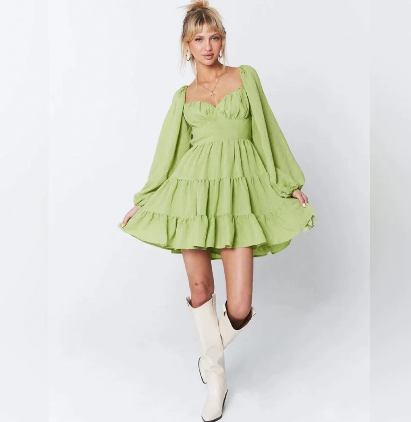 Princess Polly Danny Long Sleeve Mini Dress Green