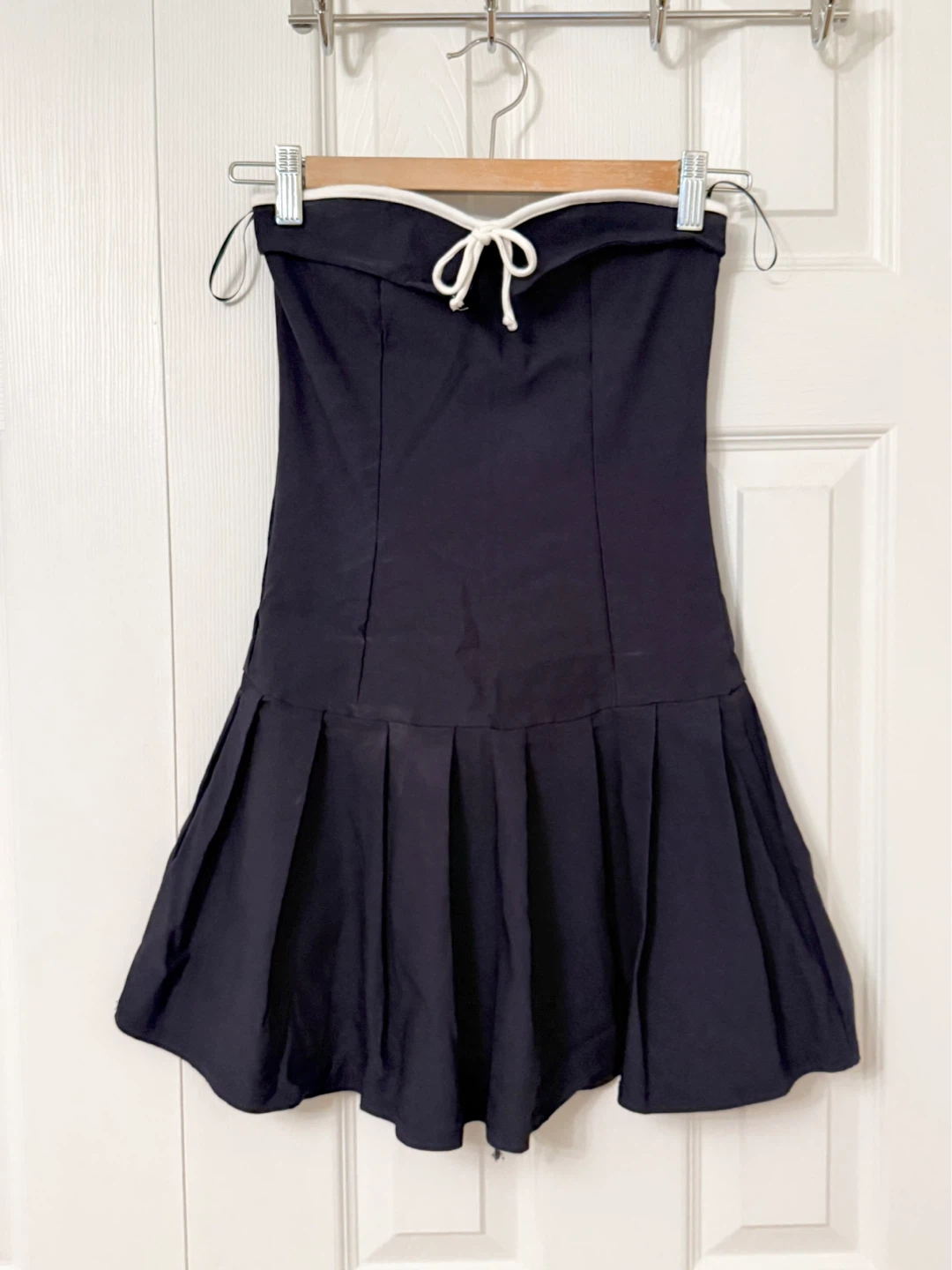 21 Saints Navy Strapless Pleated Dress