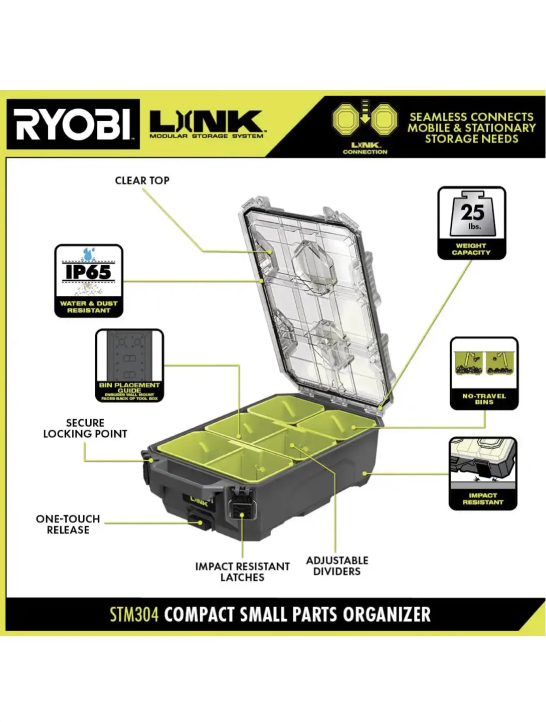 2 X Ryobi LINK STM304 Compact Small Parts Organizer - photo 2