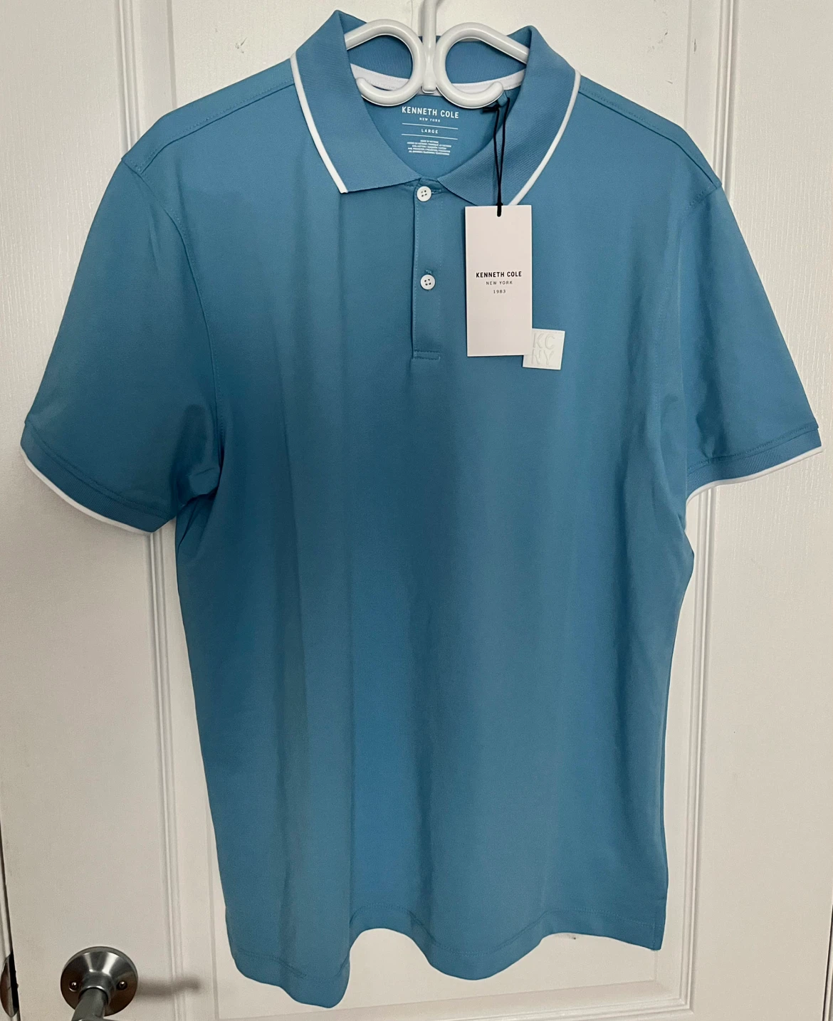Kenneth Cole New York Men's Polo Shirt - Blue, Large, White Trim