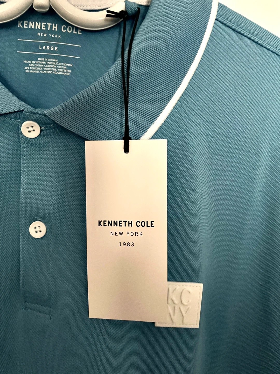 Kenneth Cole New York Men's Polo Shirt - Blue, Large, White Trim - photo 2