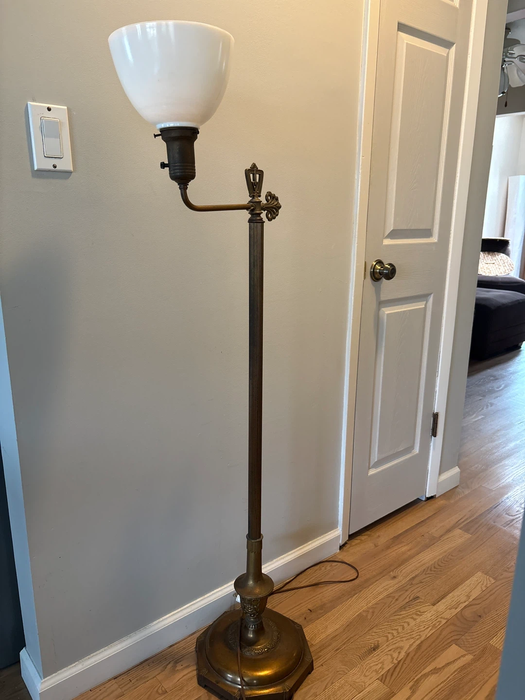 Antique Brass Floor Lamp with White Glass Shade