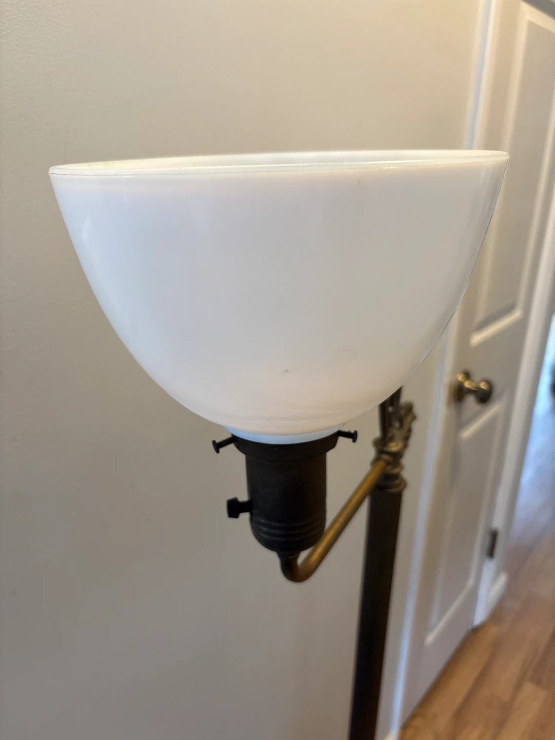 Antique Brass Floor Lamp with White Glass Shade - photo 2