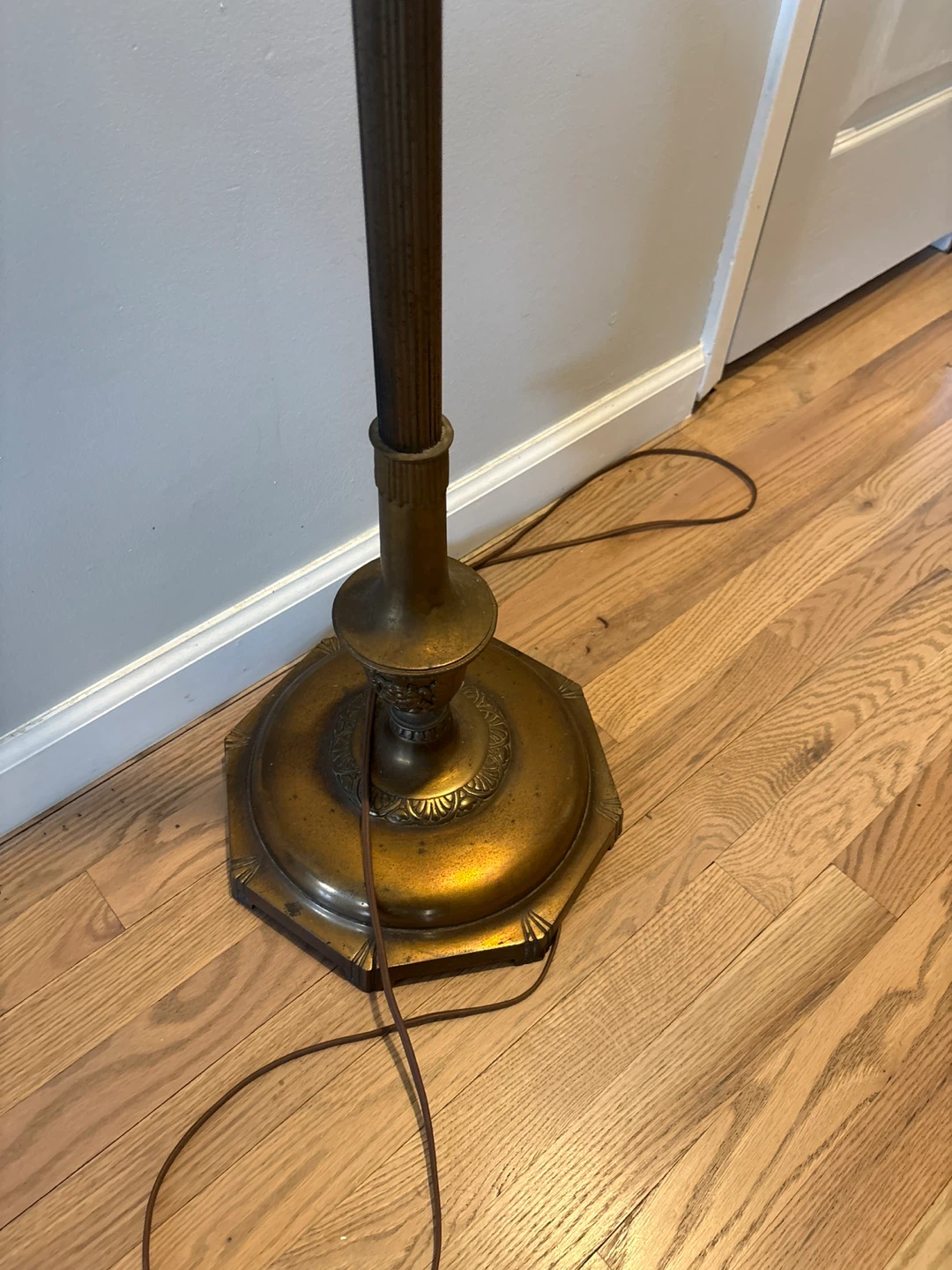 Antique Brass Floor Lamp with White Glass Shade - photo 4
