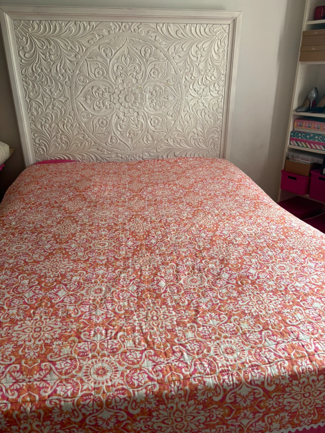 White Carved Headboard