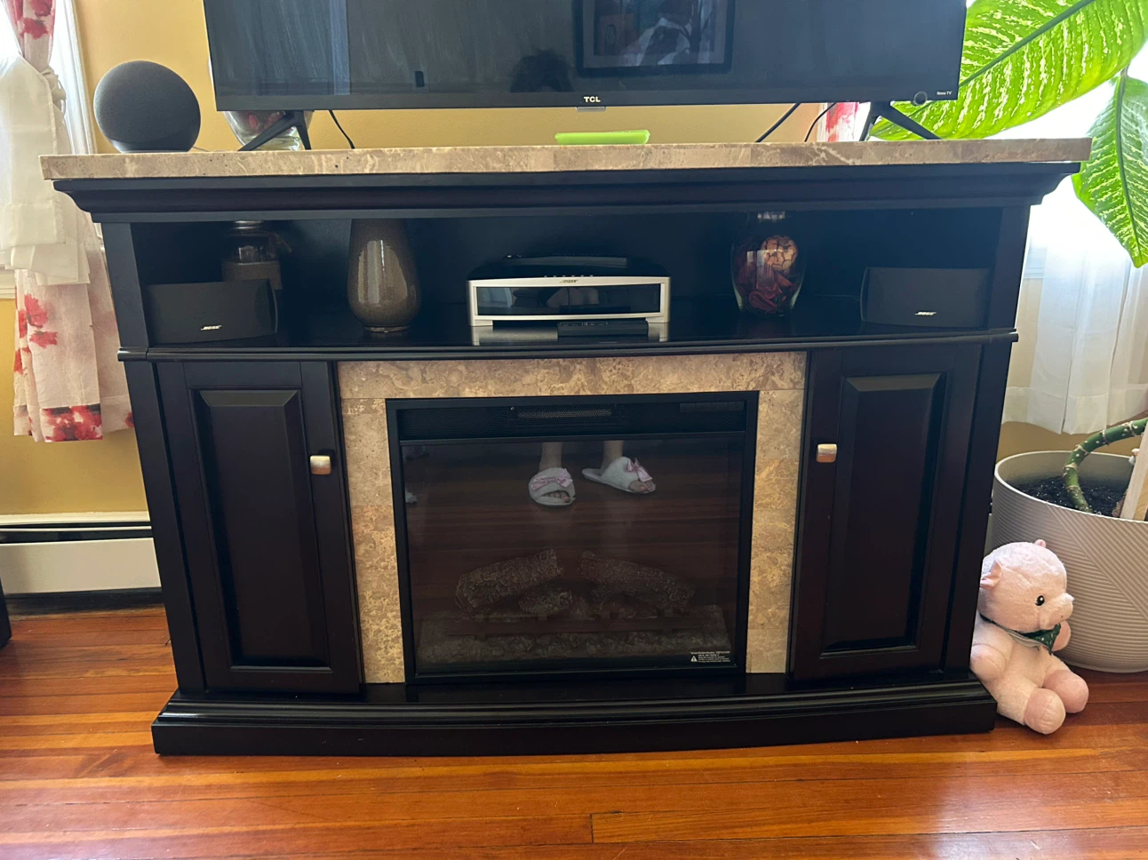 Reclining couch, electric fireplace/heater and coffee table - photo 3