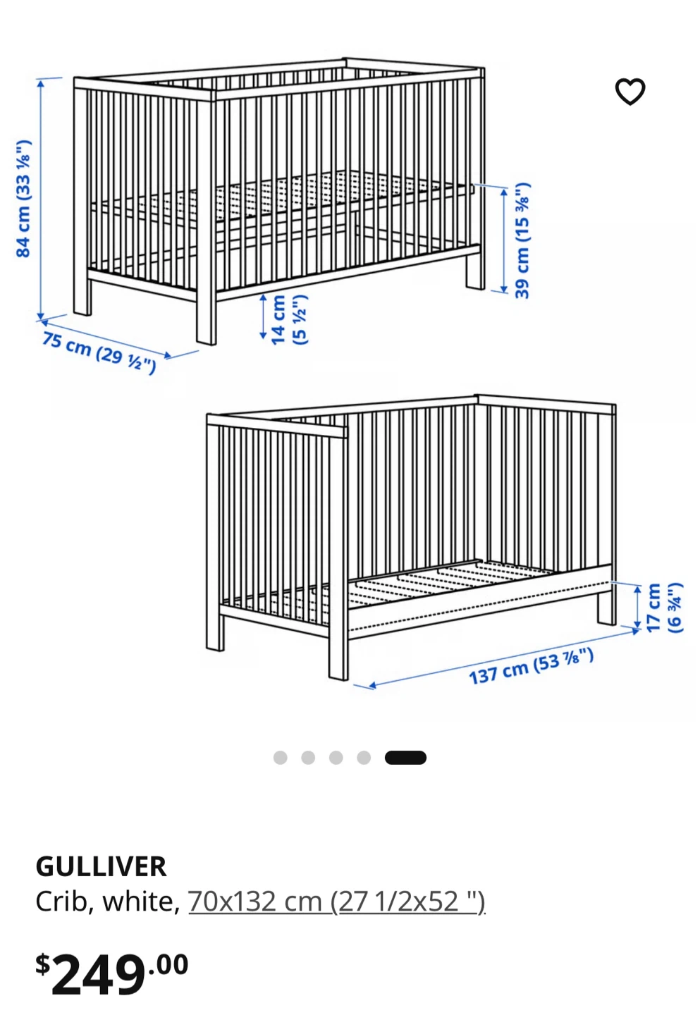 IKEA GULLIVER Crib - White 70x132 cm