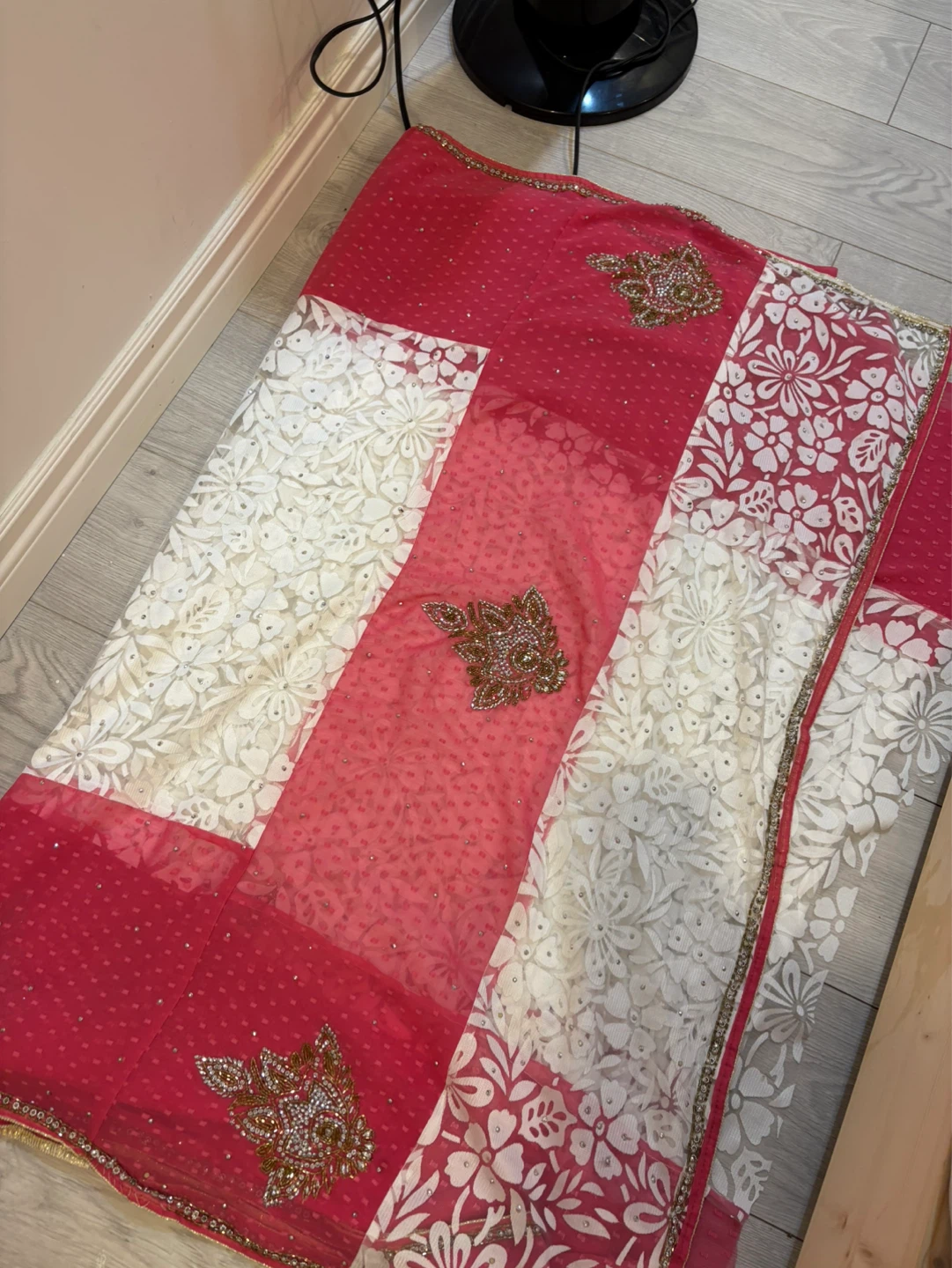 Pink and White Saree with Embellishments