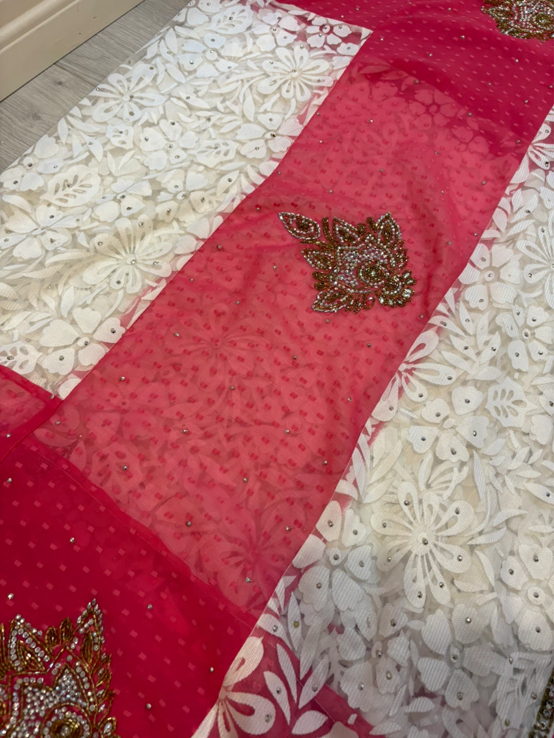 Pink and White Saree with Embellishments - photo 2