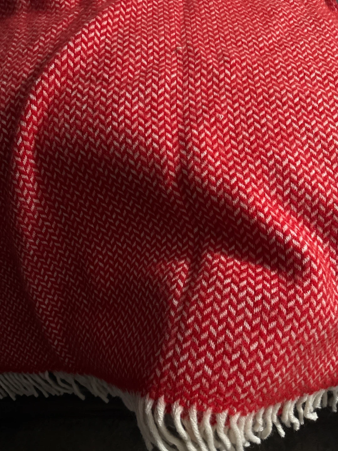 Red and White Herringbone Throw Blanket