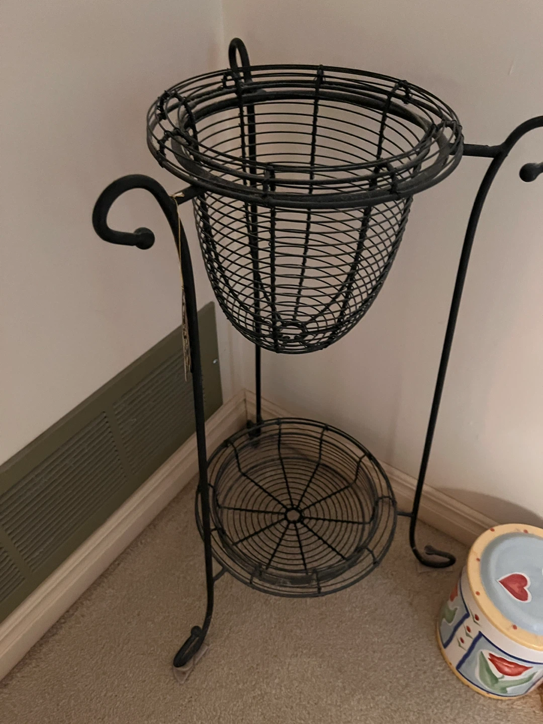 Black Metal Plant Stand with Two Baskets
