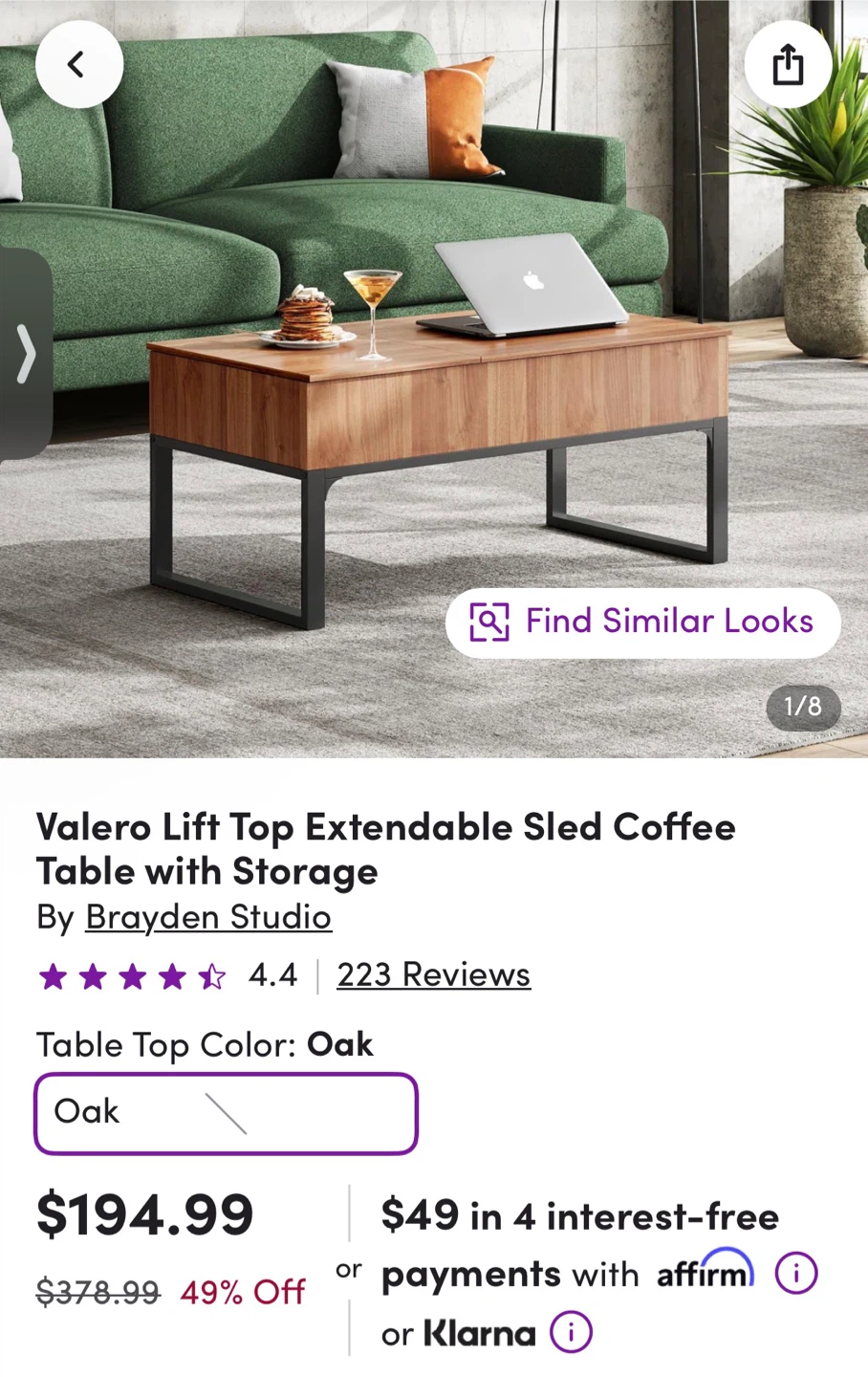 Lift Top Coffee Table - Oak/Black | $120 - photo 3