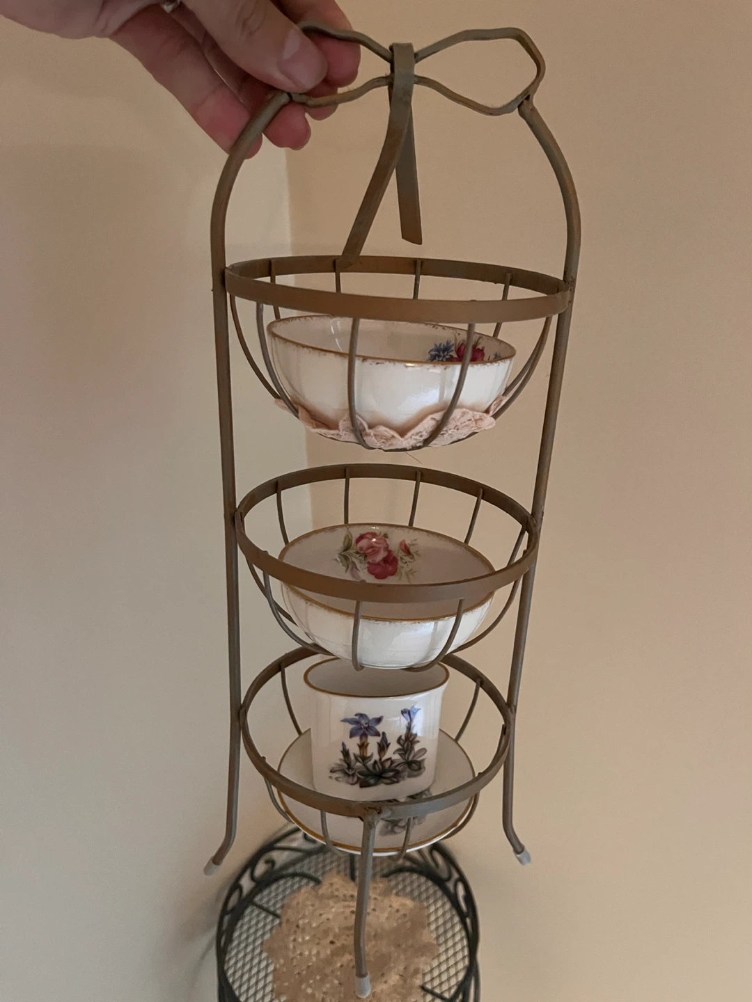 3-Tiered Serving Stand with Floral Bowls
