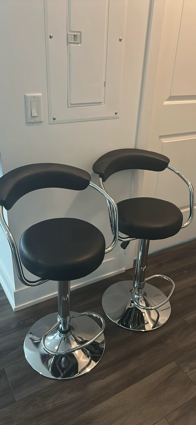 Adjustable Black Faux Leather Bar Stools (Set of 2)