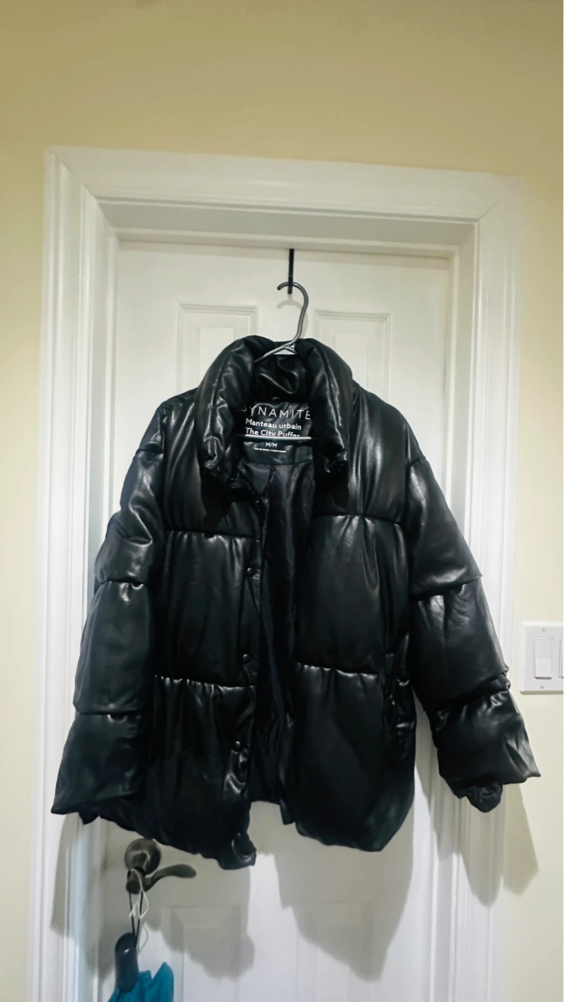 Dynamite Black Faux Leather Puffer Jacket M/M
