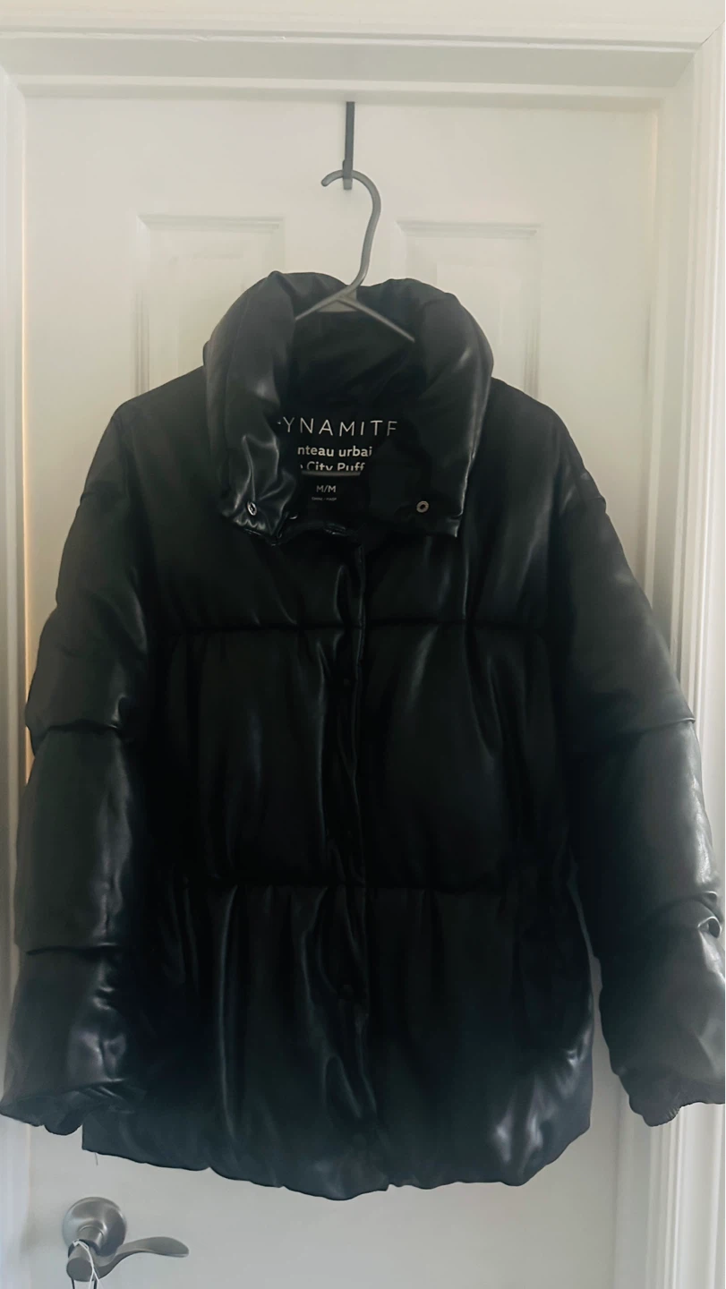 Dynamite Black Faux Leather Puffer Jacket M/M - photo 2