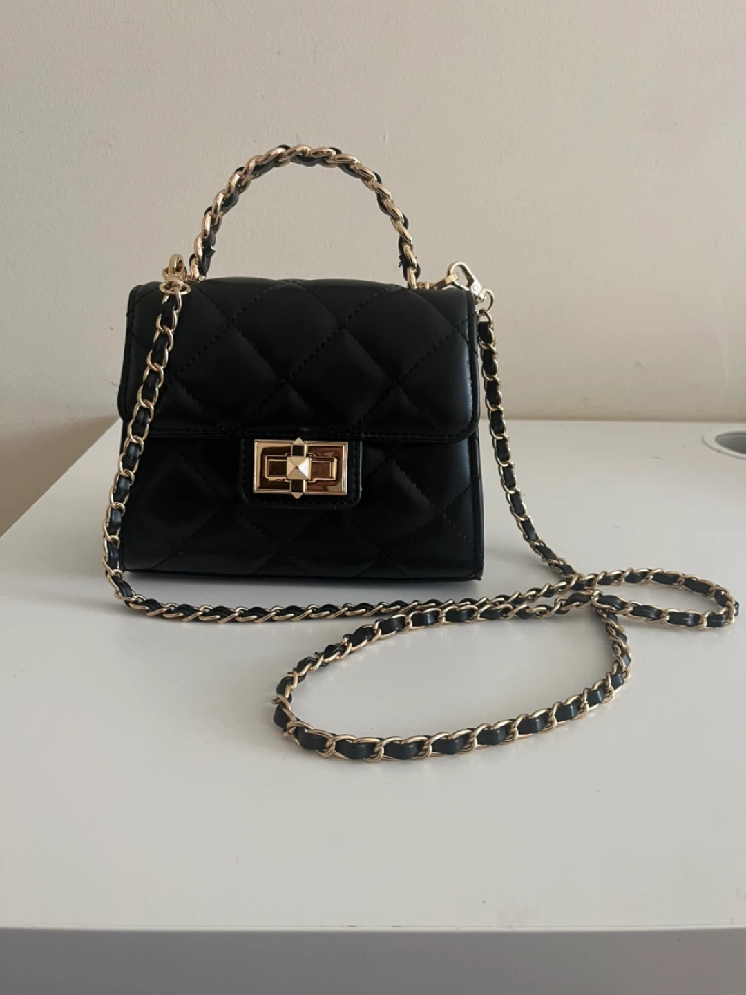 ALDO Black Quilted Mini Bag with Gold Chain