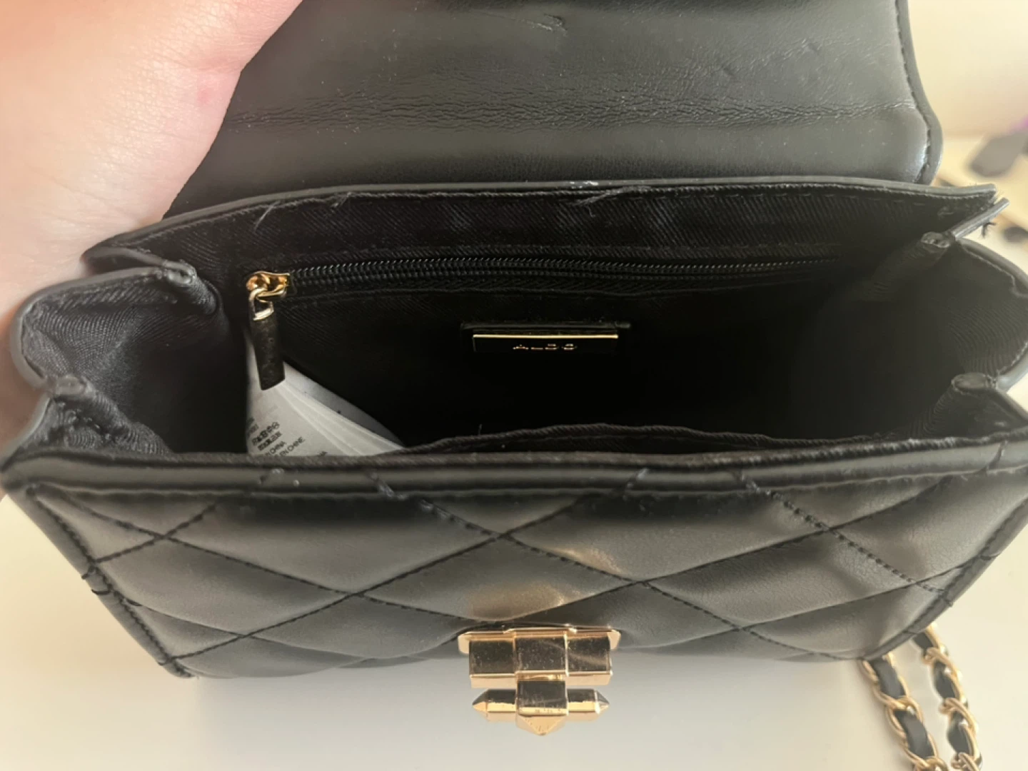 ALDO Black Quilted Mini Bag with Gold Chain - photo 3