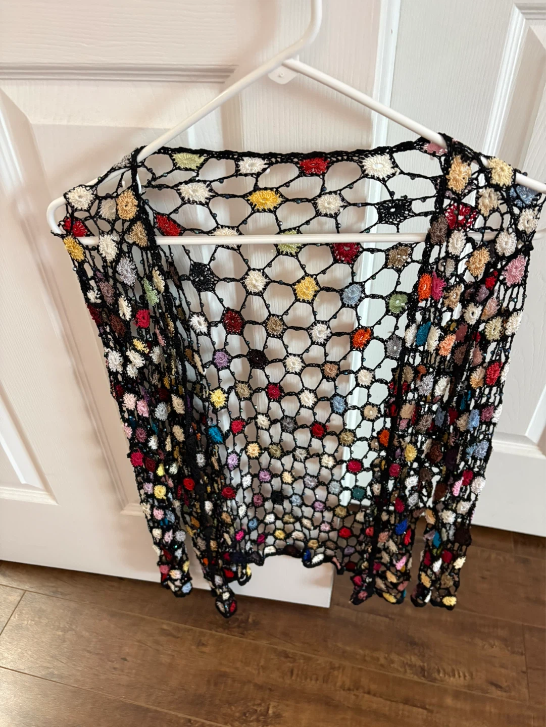 Crocheted Cardigan with Colourful Accents