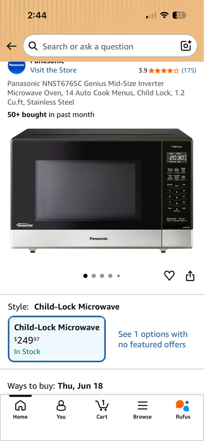 Panasonic NNST676SC Genius Microwave Oven