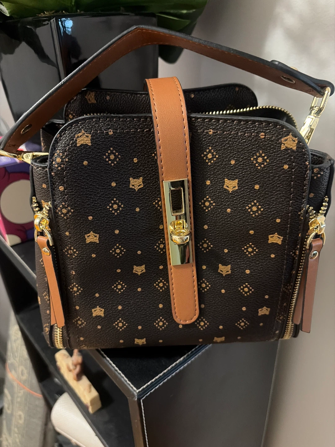 Brown Fox Print Handbag