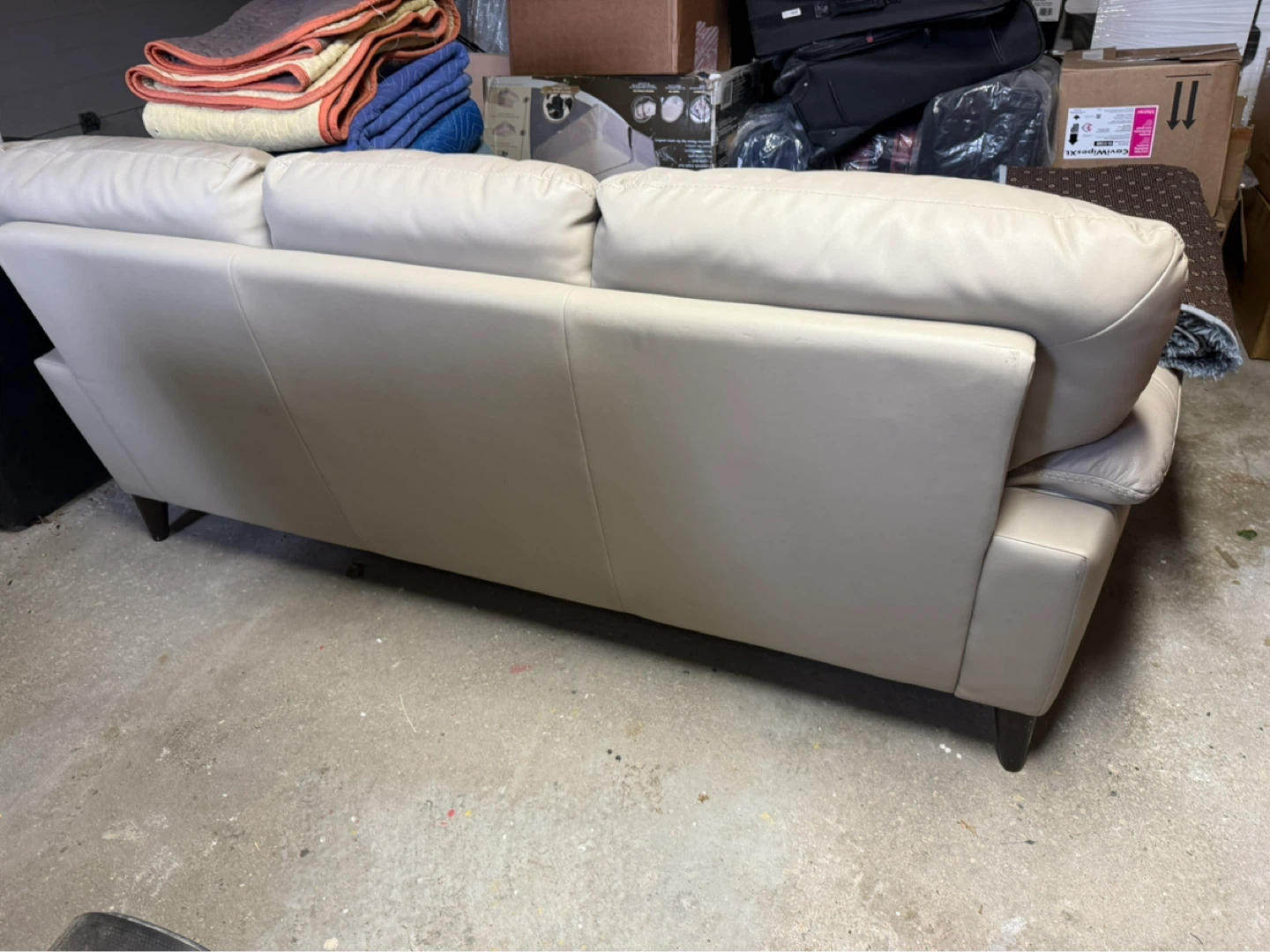 Light Beige Leather Sofa - photo 3