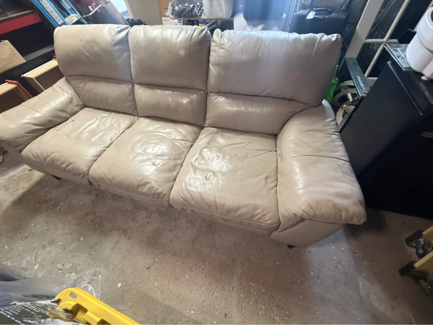 Light Beige Leather Sofa - photo 2