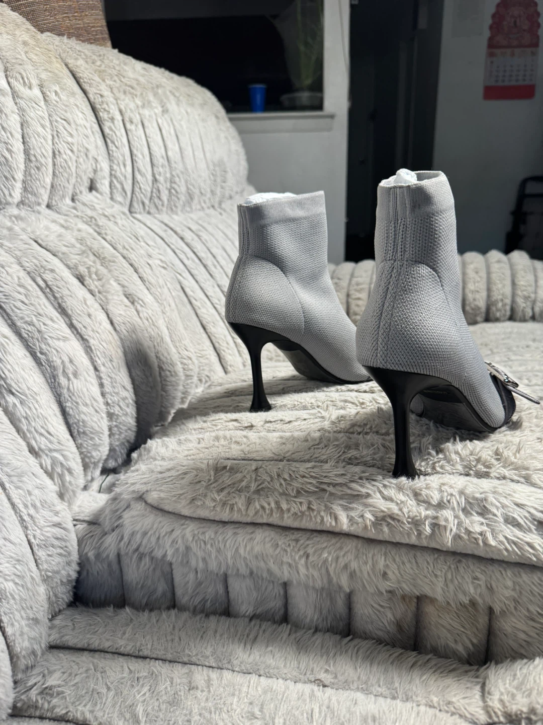 Gray Open-Toe Sock Booties with Buckle Detail - photo 2