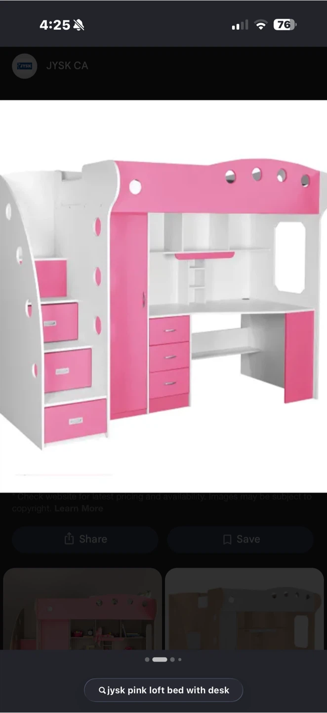 Pink Loft Bed with Desk and Storage - photo 2