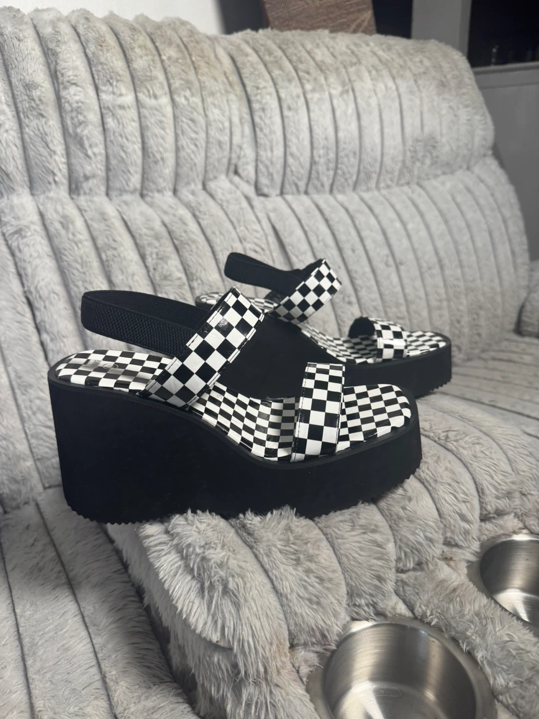 Checkerboard Wedge Platform Sandals - photo 4