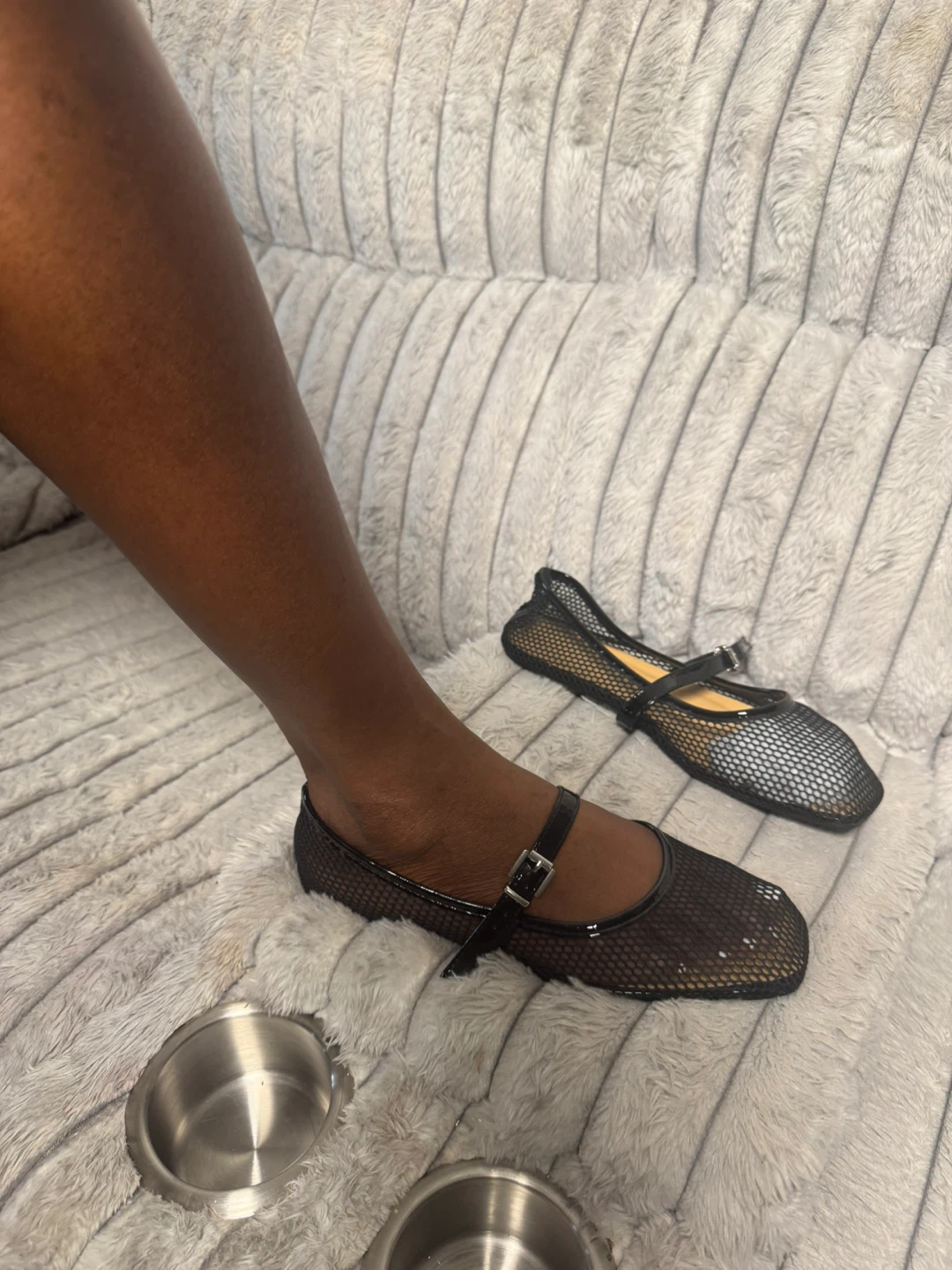 Black Mesh Ballet Flats with Ankle Strap