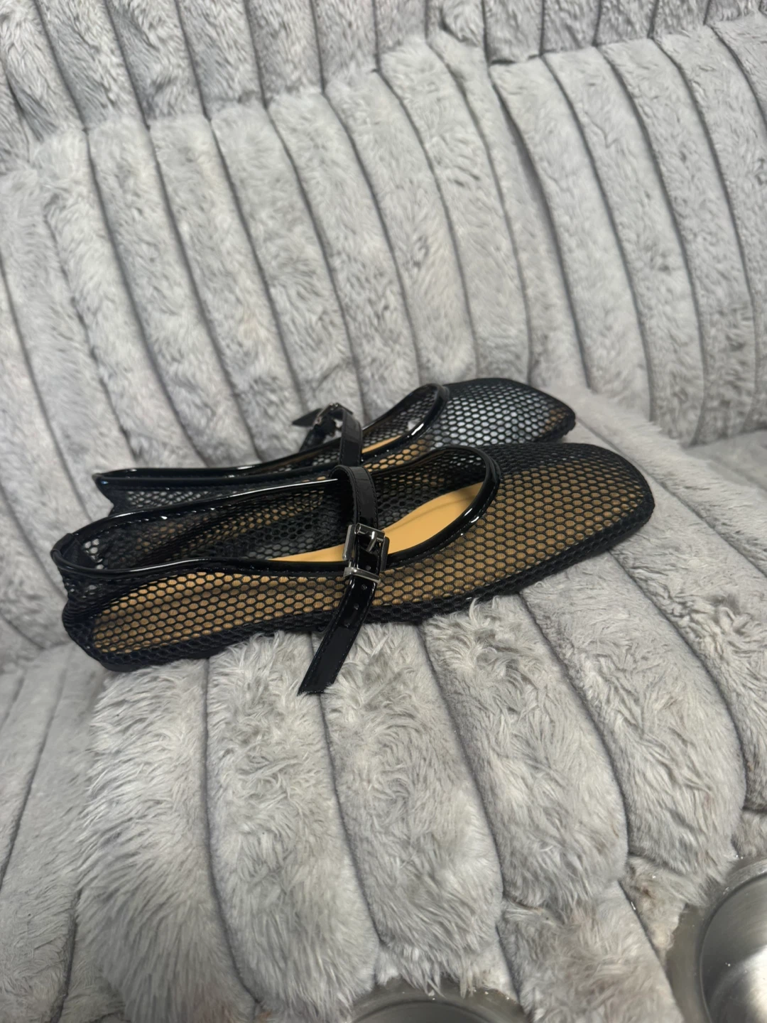 Black Mesh Ballet Flats with Ankle Strap - photo 5