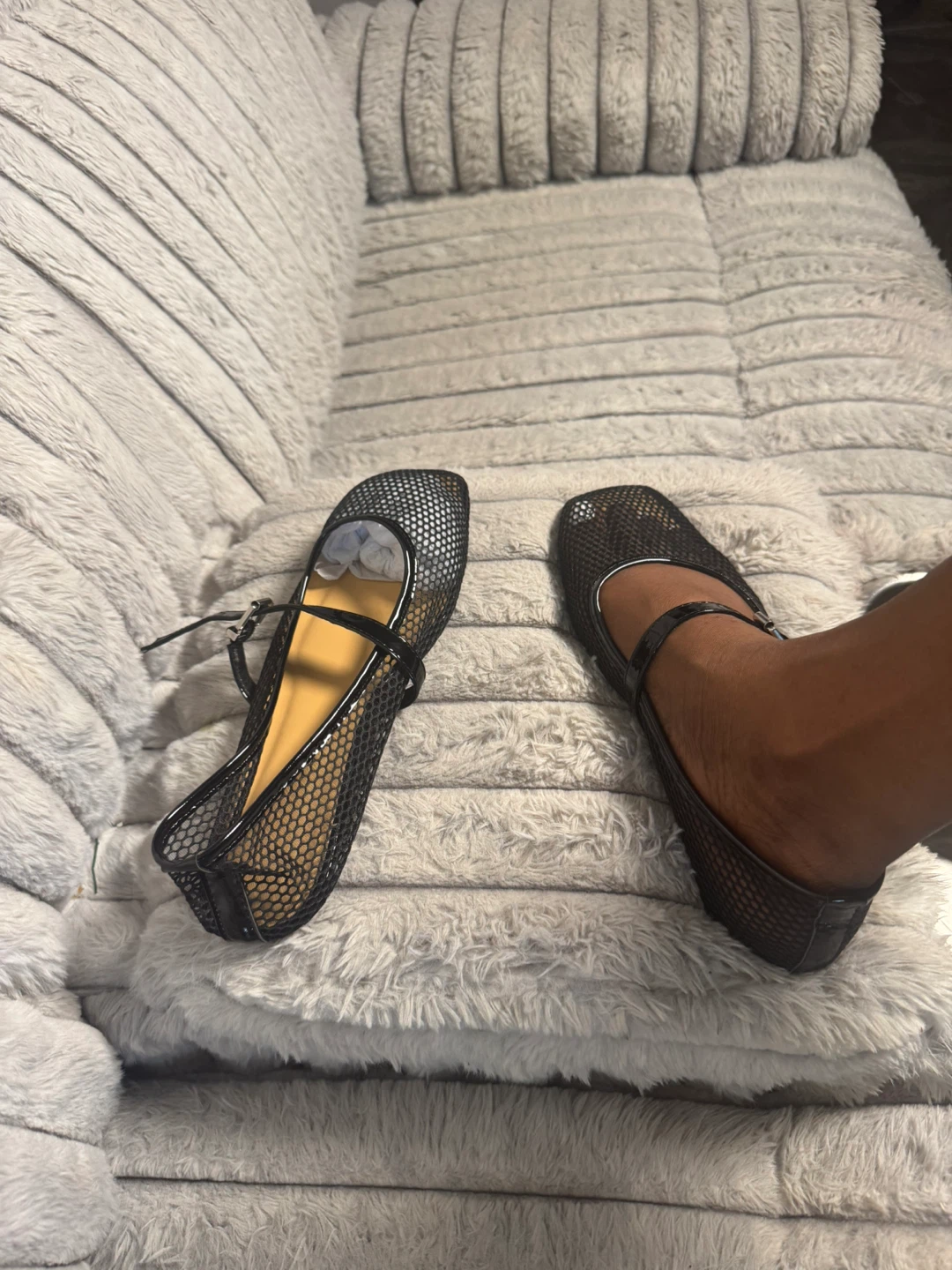 Black Mesh Ballet Flats with Ankle Strap - photo 3