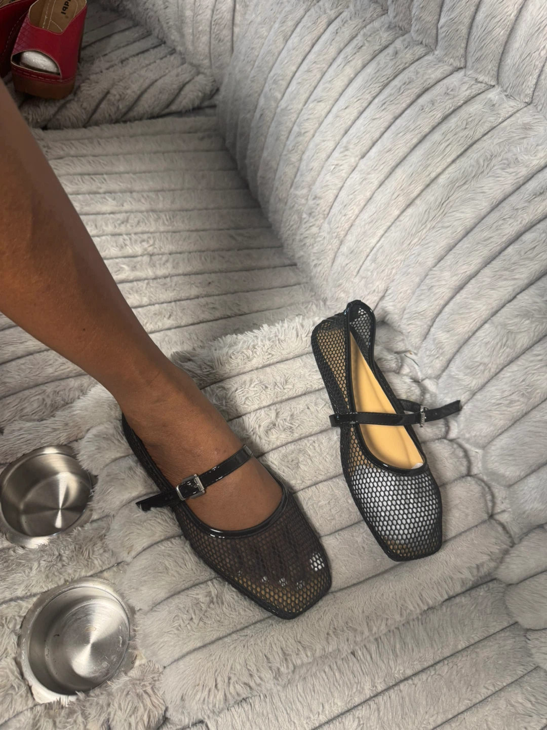 Black Mesh Ballet Flats with Ankle Strap - photo 2