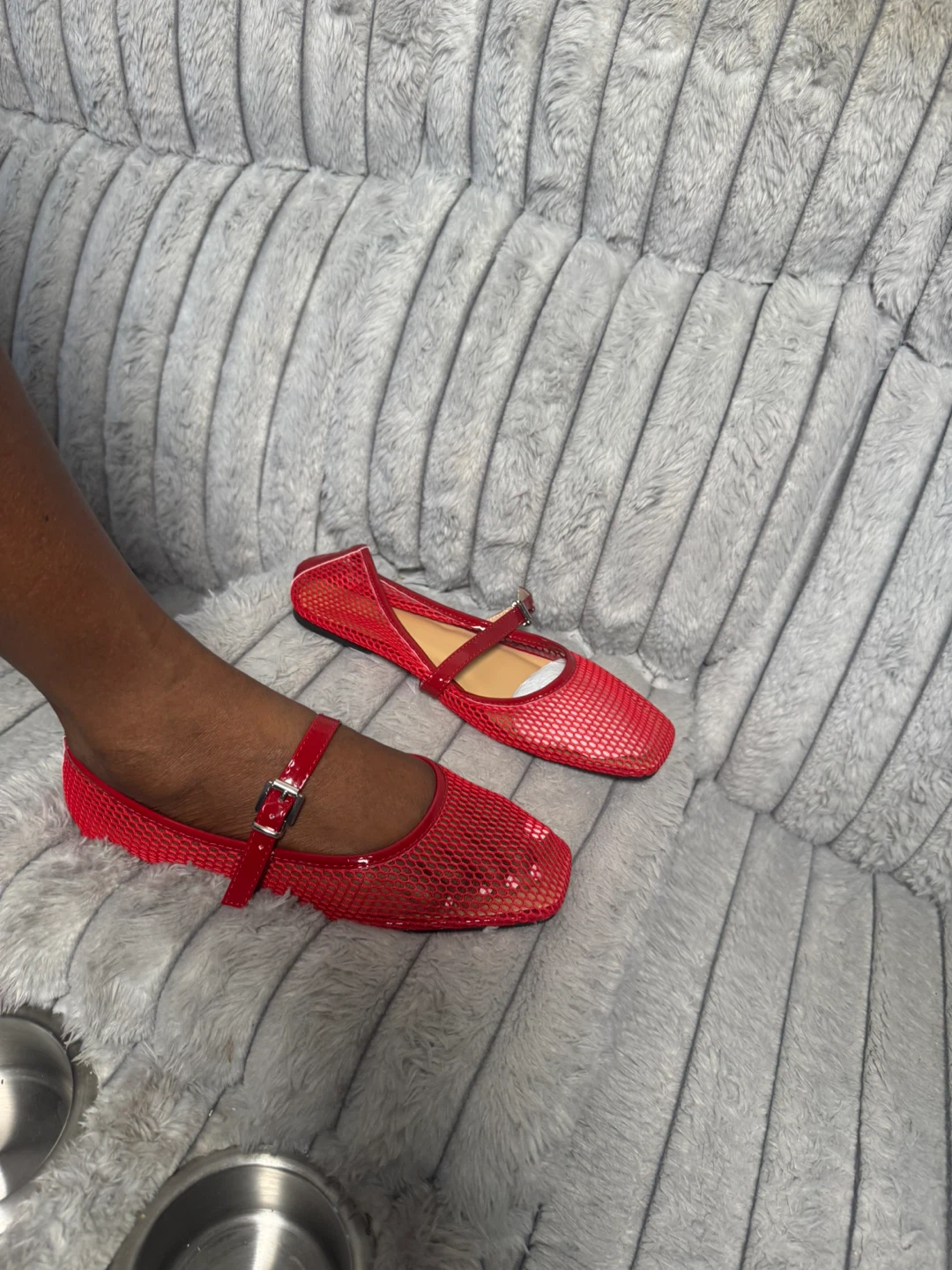 Red Mesh Ballet Flats