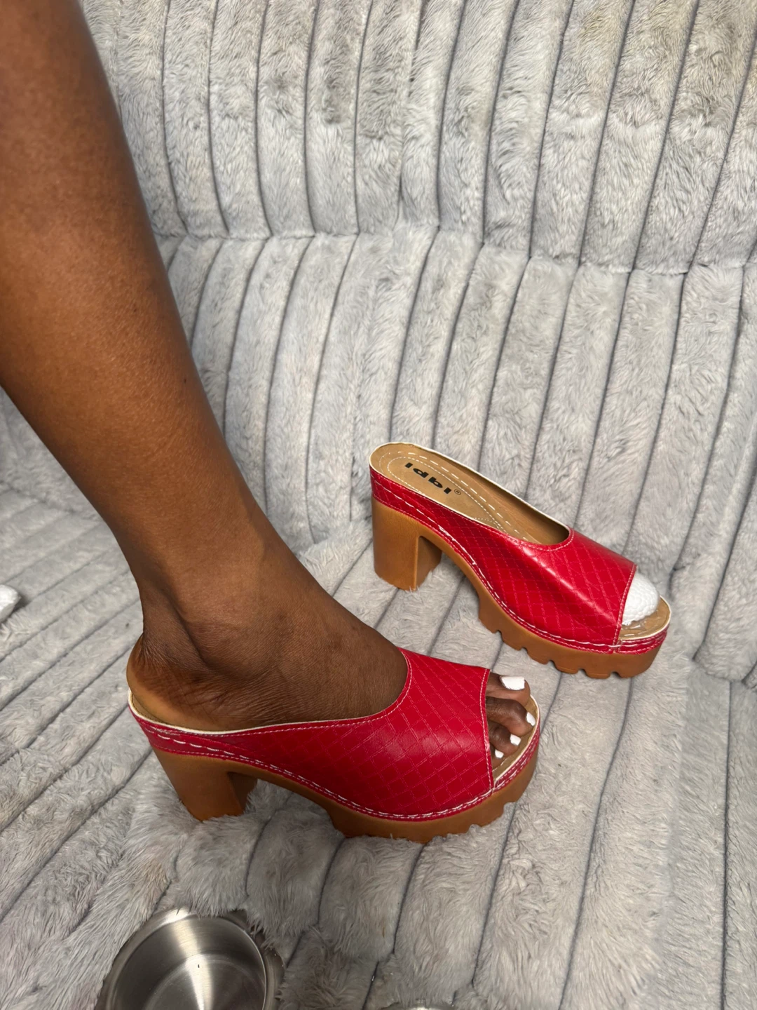 Red Open Toe Platform Mules