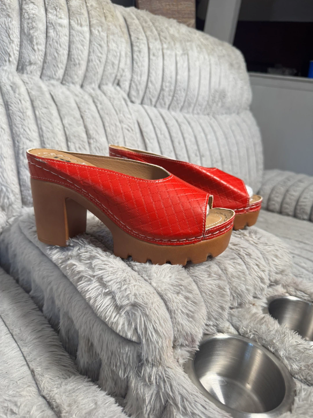 Red Open Toe Platform Mules - photo 5