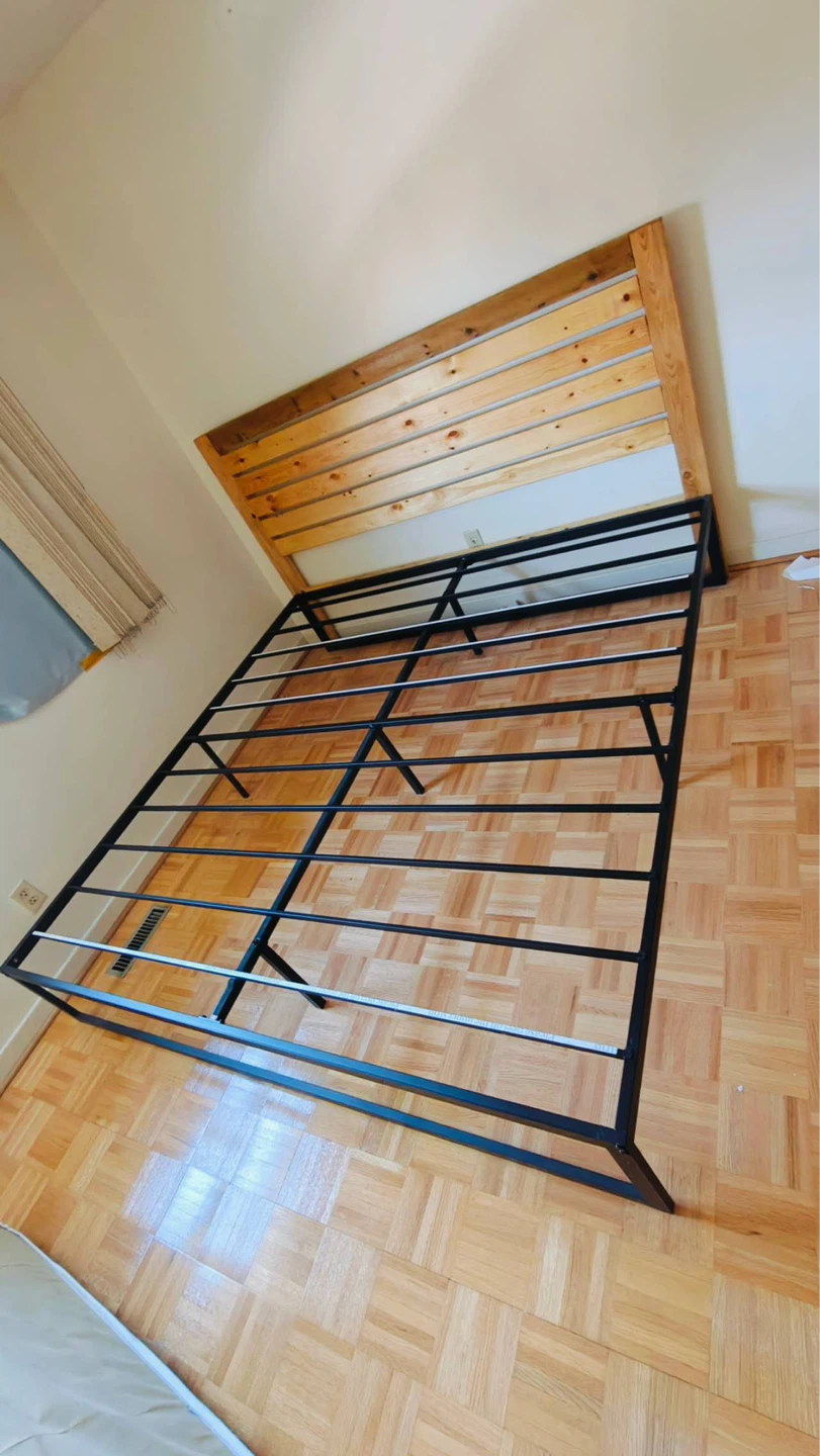 King Metal Bed Frame with Wooden Headboard