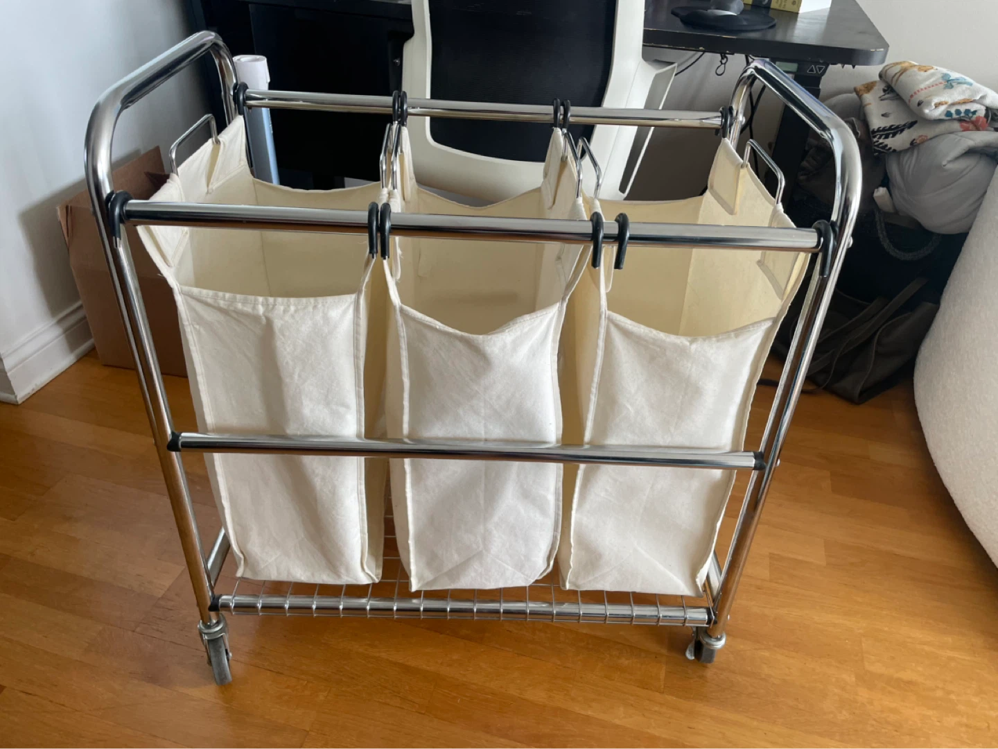 3-Section Rolling Laundry Sorter Hamper