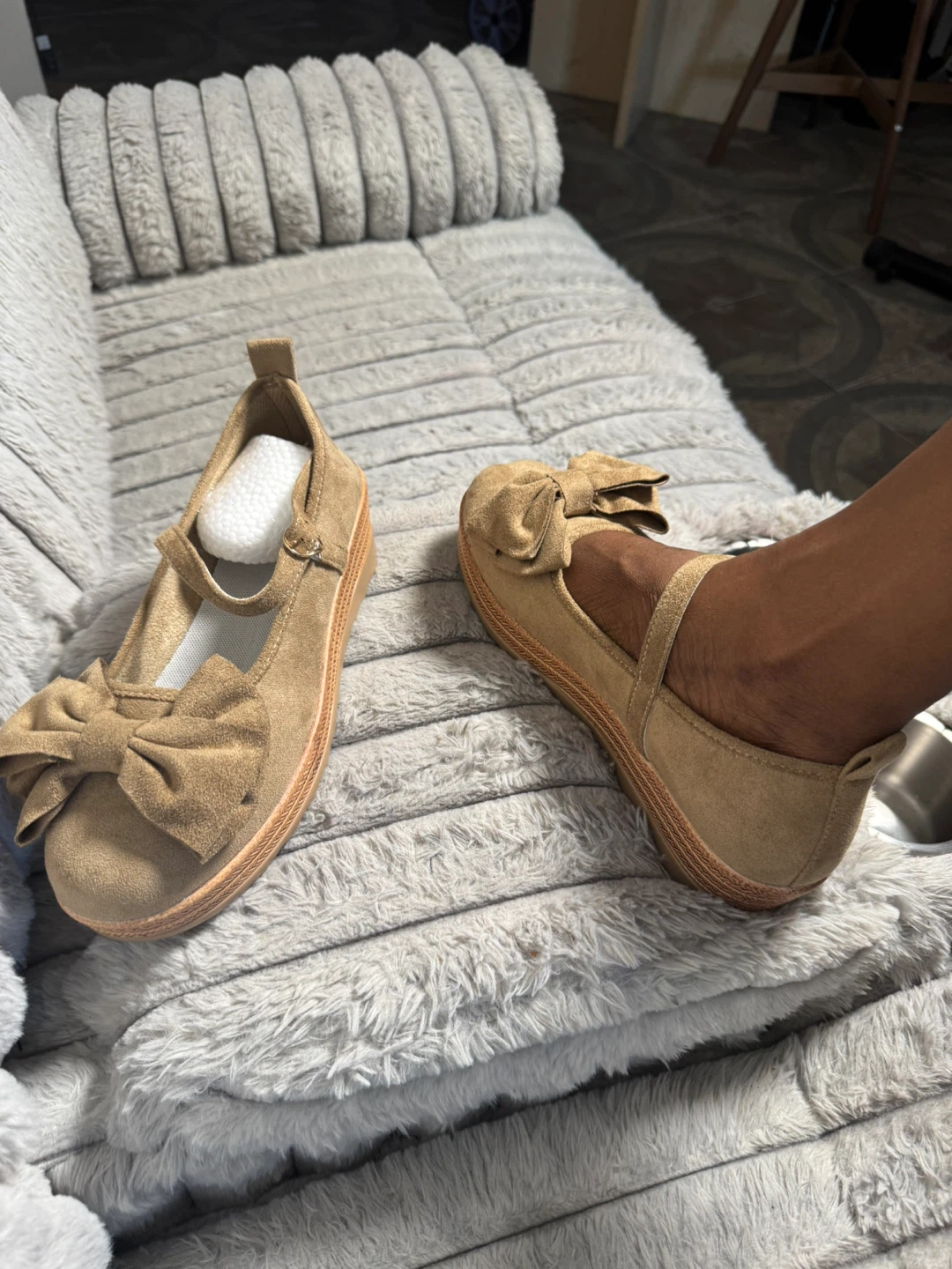 Women's Brown Suede Mary Jane Shoes with Bow - photo 3