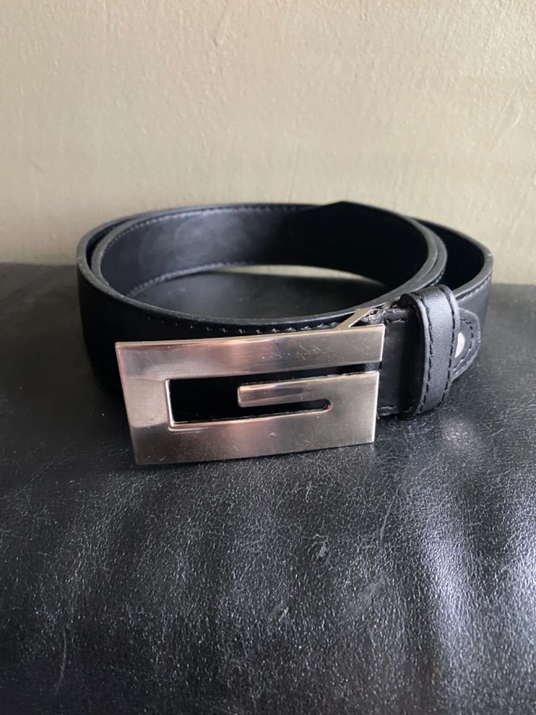 Black Genuine Leather Belt with G Buckle - XL