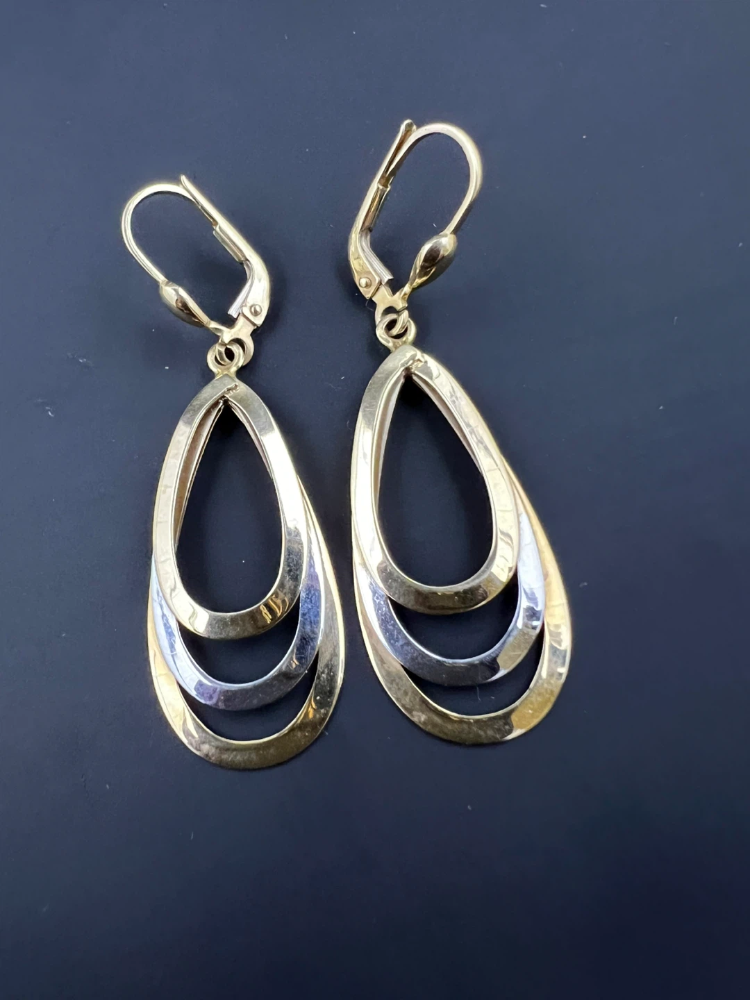 Solid 14K Two-Tone Gold Teardrop Dangle Earrings - photo 2