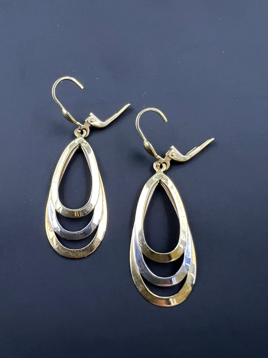 Solid 14K Two-Tone Gold Teardrop Dangle Earrings