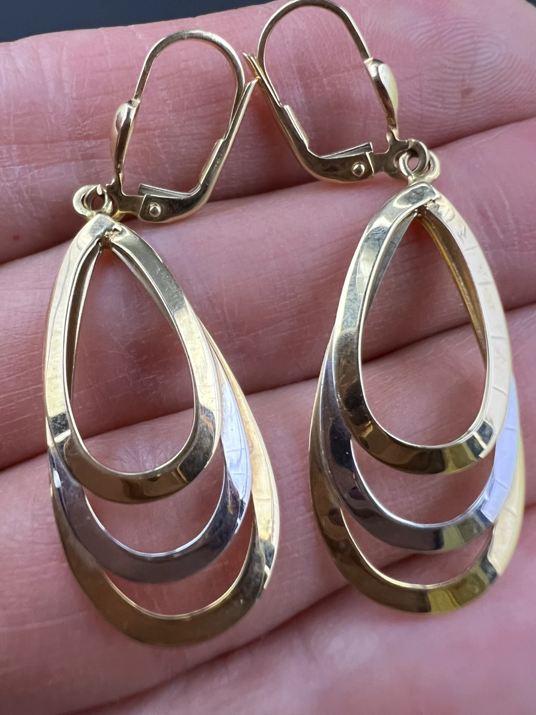 Solid 14K Two-Tone Gold Teardrop Dangle Earrings - photo 4