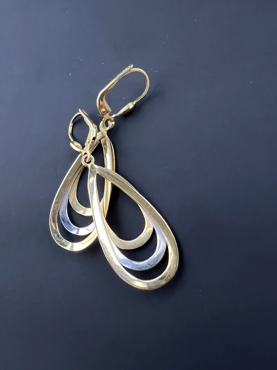 Solid 14K Two-Tone Gold Teardrop Dangle Earrings - photo 5