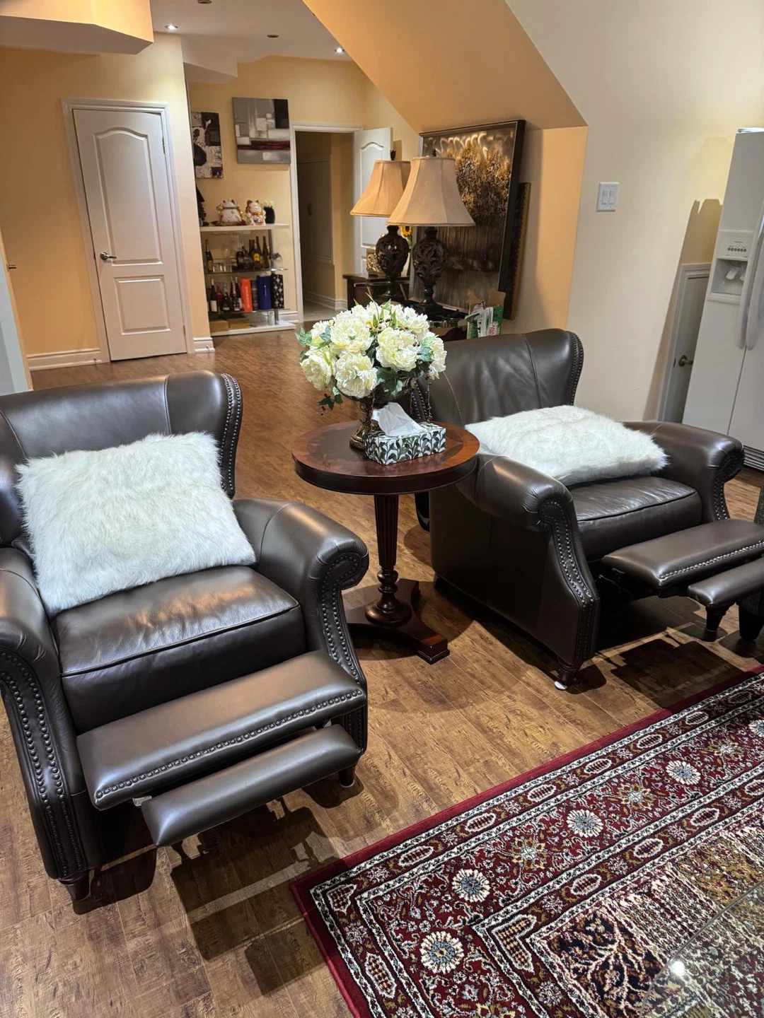 Brown Leather Recliner Chairs (Pair)
