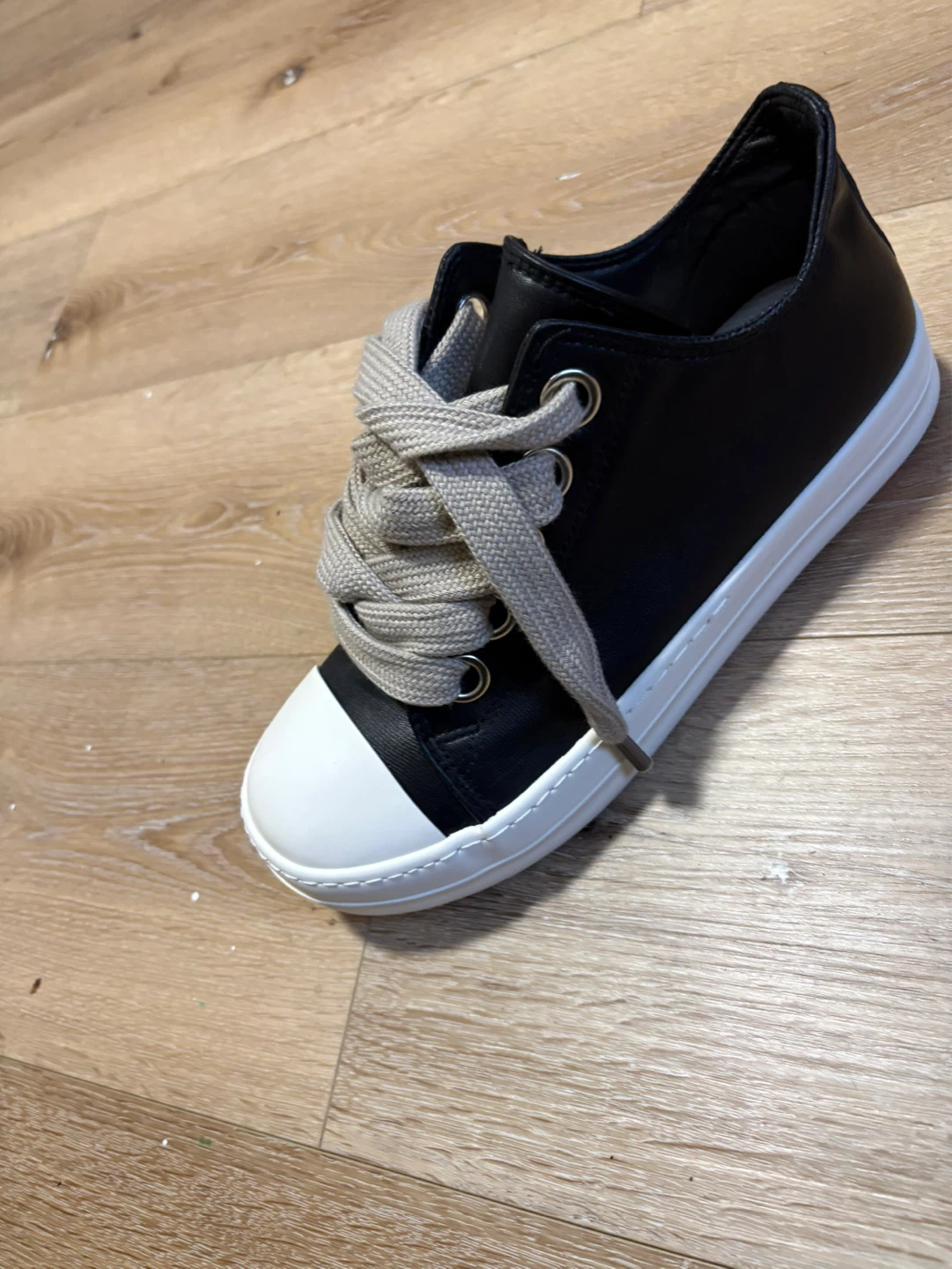 Black Leather Sneakers with White Toe Cap